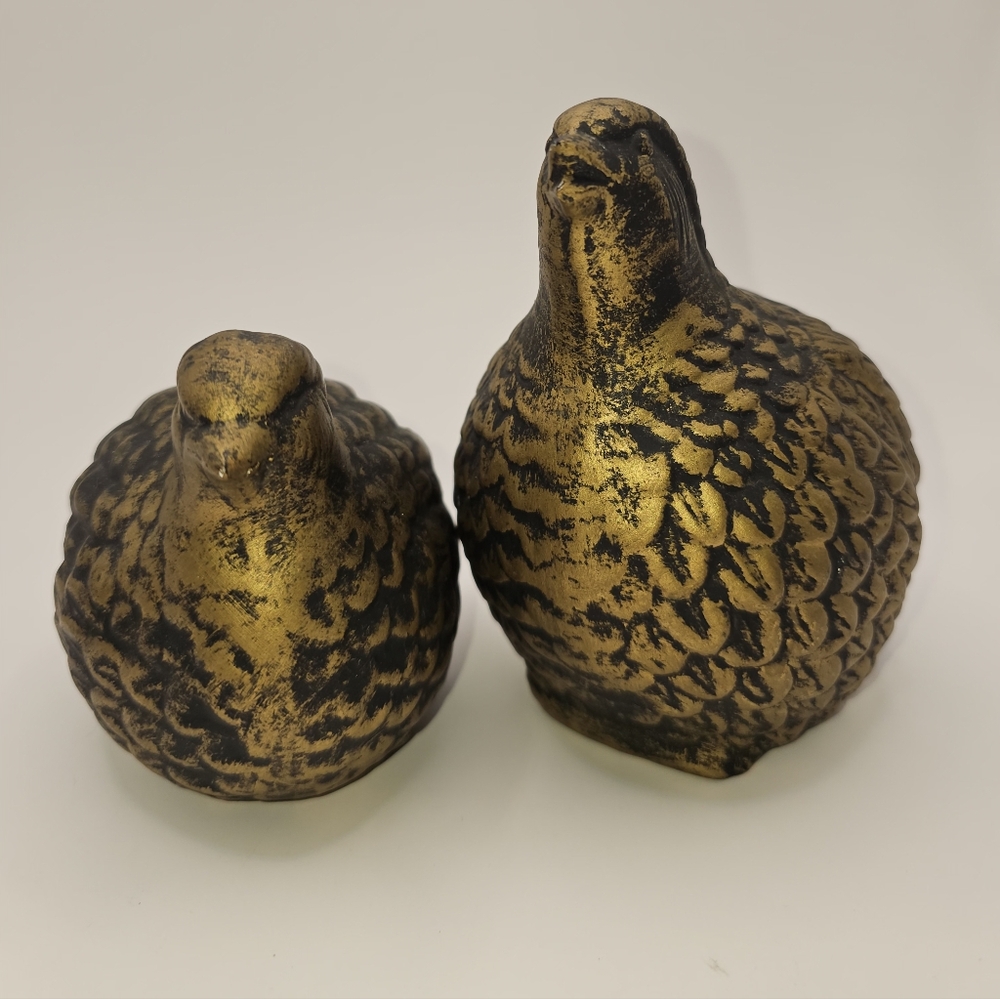 Ceramic Gold and Black Quail  Figurines